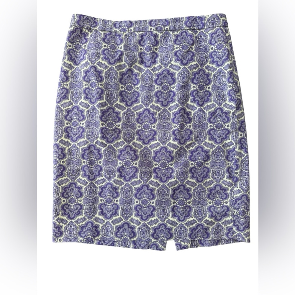 J Crew Pencil Skirt No 2 Straight Lined Knee‎ Length Purple Damask Women’s 8